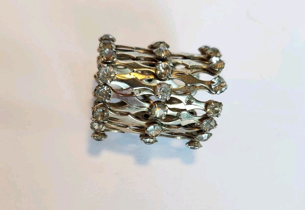 Vintage 1950s Expandable Chignon Hair Bun Cage Gold Tone, Prong Set Rhinestones